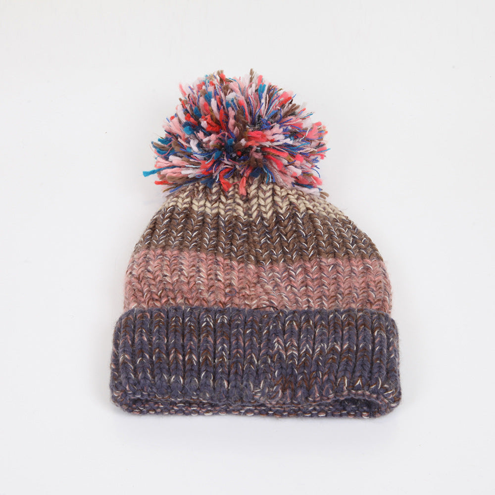 Wholesale Cute Fur Ball Fish Bone Color Matching Thickened Women's Knitted Hat Beanie